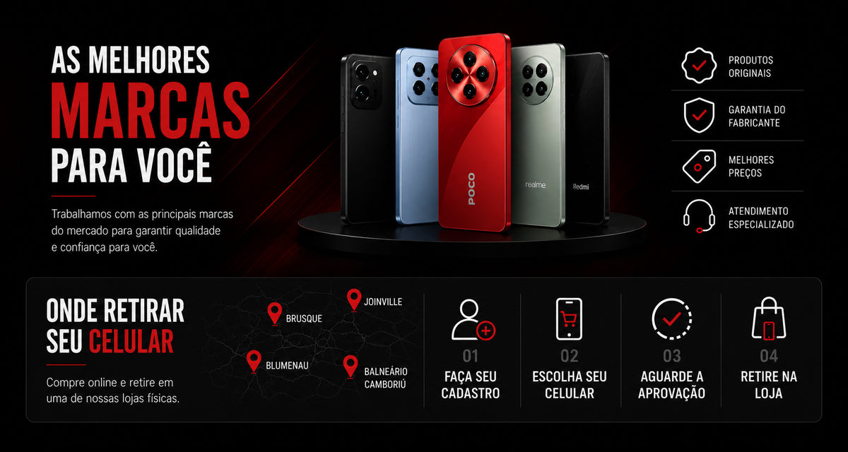 Xpace cell trabalha com as melhores marcas de celulares do mercado. Smartphones originais com garantia.