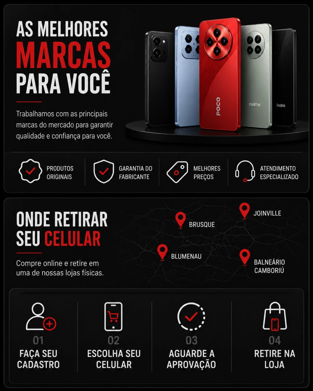 Xpace cell trabalha com as melhores marcas de celulares do mercado. Smartphones originais com garantia.